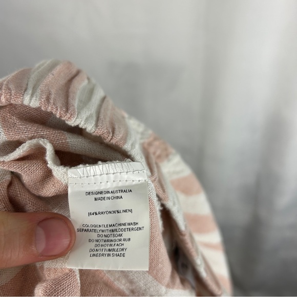 LINEN LUX Linen Blend Flowy Wide Leg Striped Pants Size Med Pink White Coastal - Picture 4 of 7